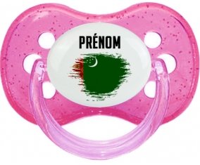 Drapeau effet pinceau Turkménistan avec prénom Tétine Cerise Rose à paillette