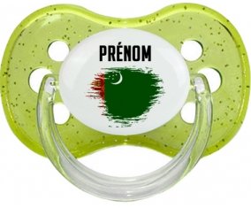 Drapeau effet pinceau Turkménistan avec prénom Tétine Cerise Vert à paillette