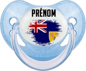 Drapeau effet pinceau Îles Turques-et-Caïques avec prénom Tétine Physiologique Bleue à paillette