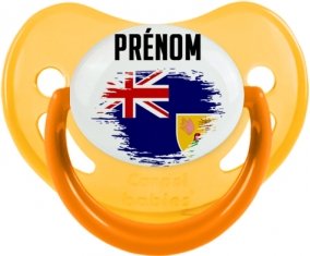 Drapeau effet pinceau Îles Turques-et-Caïques avec prénom Tétine Physiologique Jaune phosphorescente
