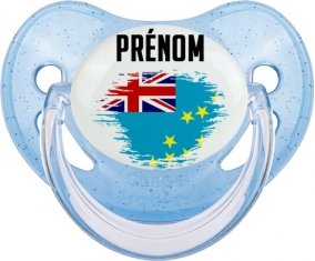 Drapeau effet pinceau Tuvalu avec prénom Sucete Physiologique Bleue à paillette