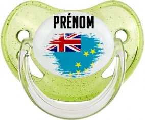 Drapeau effet pinceau Tuvalu avec prénom Sucete Physiologique Vert à paillette