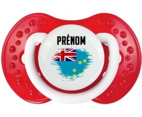 Drapeau effet pinceau Tuvalu avec prénom Tétine LOVI Dynamic Blanc-rouge classique