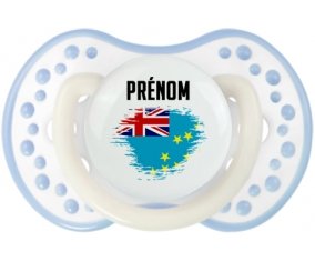Drapeau effet pinceau Tuvalu avec prénom Tétine LOVI Dynamic Blanc-cyan classique