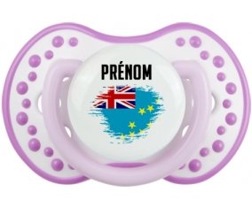 Drapeau effet pinceau Tuvalu avec prénom Tétine LOVI Dynamic Blanc-mauve classique