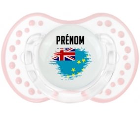 Drapeau effet pinceau Tuvalu avec prénom Tétine LOVI Dynamic Retro-blanc-rose-tendre classique