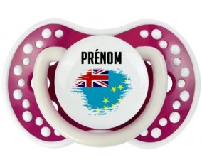 Drapeau effet pinceau Tuvalu avec prénom Tétine LOVI Dynamic Fuchsia phosphorescente