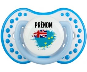 Drapeau effet pinceau Tuvalu avec prénom Tétine LOVI Dynamic Blanc-bleu phosphorescente