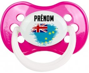 Drapeau effet pinceau Tuvalu avec prénom Sucette Anatomique Rose foncé classique