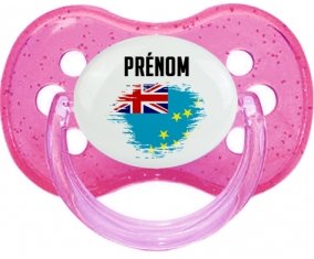 Drapeau effet pinceau Tuvalu avec prénom Sucette Cerise Rose à paillette