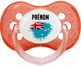 Drapeau effet pinceau Tuvalu avec prénom Sucette Cerise Rouge à paillette
