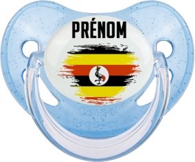 Drapeau effet pinceau Ouganda avec prénom Sucette Physiologique Bleue à paillette