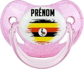 Drapeau effet pinceau Ouganda avec prénom Sucette Physiologique Rose à paillette