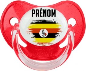 Drapeau effet pinceau Ouganda avec prénom Sucette Physiologique Rouge à paillette