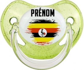 Drapeau effet pinceau Ouganda avec prénom Sucette Physiologique Vert à paillette