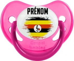 Drapeau effet pinceau Ouganda avec prénom Sucette Physiologique Rose phosphorescente