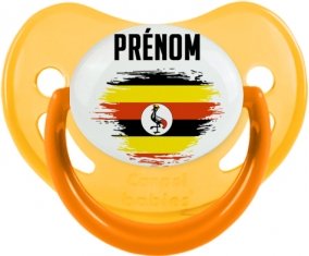 Drapeau effet pinceau Ouganda avec prénom Sucette Physiologique Jaune phosphorescente