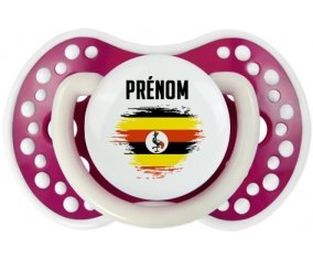 Drapeau effet pinceau Ouganda avec prénom Sucette LOVI Dynamic Fuchsia phosphorescente