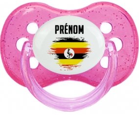 Drapeau effet pinceau Ouganda avec prénom Sucette Cerise Rose à paillette