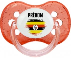 Drapeau effet pinceau Ouganda avec prénom Sucette Cerise Rouge à paillette