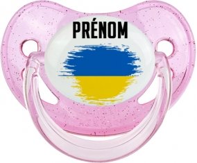 Drapeau effet pinceau Ukraine avec prénom Sucette Physiologique Rose à paillette