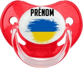 Drapeau effet pinceau Ukraine avec prénom Sucette Physiologique Rouge à paillette