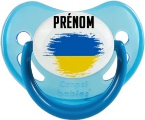 Drapeau effet pinceau Ukraine avec prénom Sucette Physiologique Bleue phosphorescente