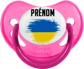 Drapeau effet pinceau Ukraine avec prénom Sucette Physiologique Rose phosphorescente