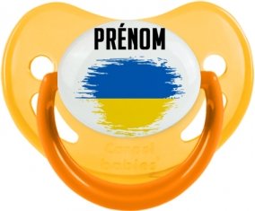 Drapeau effet pinceau Ukraine avec prénom Sucette Physiologique Jaune phosphorescente