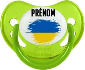 Drapeau effet pinceau Ukraine avec prénom Sucette Physiologique Vert phosphorescente