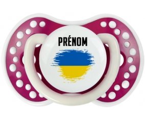 Drapeau effet pinceau Ukraine avec prénom Sucette LOVI Dynamic Fuchsia phosphorescente