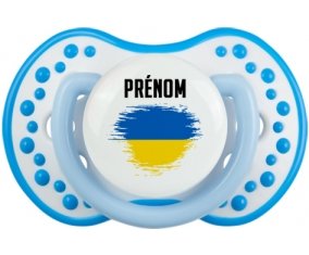 Drapeau effet pinceau Ukraine avec prénom Sucette LOVI Dynamic Blanc-bleu phosphorescente
