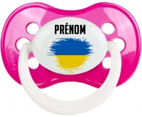 Drapeau effet pinceau Ukraine avec prénom Sucette Anatomique Rose foncé classique