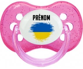 Drapeau effet pinceau Ukraine avec prénom Tétine Cerise Rose à paillette