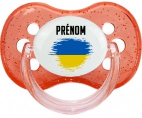 Drapeau effet pinceau Ukraine avec prénom Tétine Cerise Rouge à paillette
