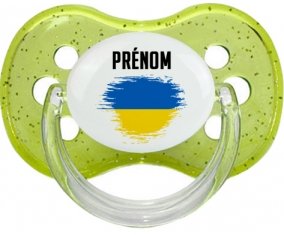Drapeau effet pinceau Ukraine avec prénom Tétine Cerise Vert à paillette