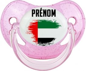 Drapeau effet pinceau Emirats Arabes Unis avec prénom Tétine Physiologique Rose à paillette
