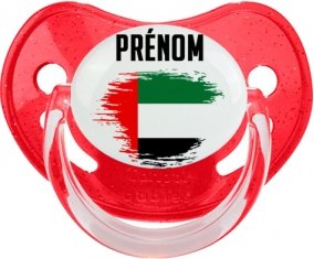 Drapeau effet pinceau Emirats Arabes Unis avec prénom Tétine Physiologique Rouge à paillette