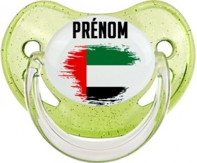 Drapeau effet pinceau Emirats Arabes Unis avec prénom Tétine Physiologique Vert à paillette