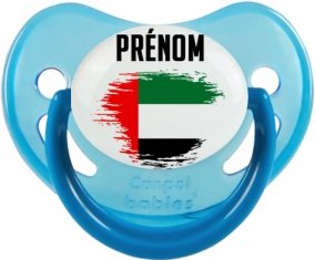 Drapeau effet pinceau Emirats Arabes Unis avec prénom Tétine Physiologique Bleue phosphorescente