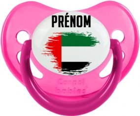 Drapeau effet pinceau Emirats Arabes Unis avec prénom Tétine Physiologique Rose phosphorescente