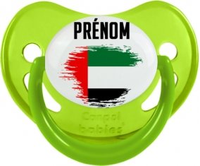 Drapeau effet pinceau Emirats Arabes Unis avec prénom Tétine Physiologique Vert phosphorescente