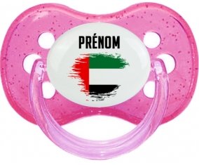 Drapeau effet pinceau Emirats Arabes Unis avec prénom Sucete Cerise Rose à paillette