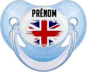 Drapeau effet pinceau Royaume-Uni avec prénom Sucete Physiologique Bleue à paillette