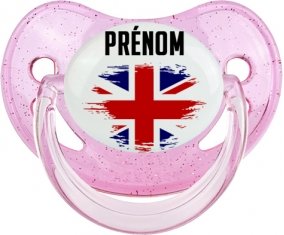 Drapeau effet pinceau Royaume-Uni avec prénom Sucete Physiologique Rose à paillette