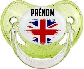 Drapeau effet pinceau Royaume-Uni avec prénom Sucete Physiologique Vert à paillette