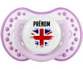 Drapeau effet pinceau Royaume-Uni avec prénom Tétine LOVI Dynamic Blanc-mauve classique