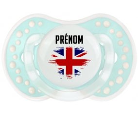 Drapeau effet pinceau Royaume-Uni avec prénom Tétine LOVI Dynamic Retro-turquoise-lagon classique