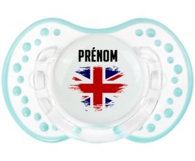 Drapeau effet pinceau Royaume-Uni avec prénom Tétine LOVI Dynamic Retro-blanc-lagon classique