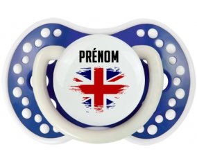 Drapeau effet pinceau Royaume-Uni avec prénom Tétine LOVI Dynamic Bleu-marine phosphorescente